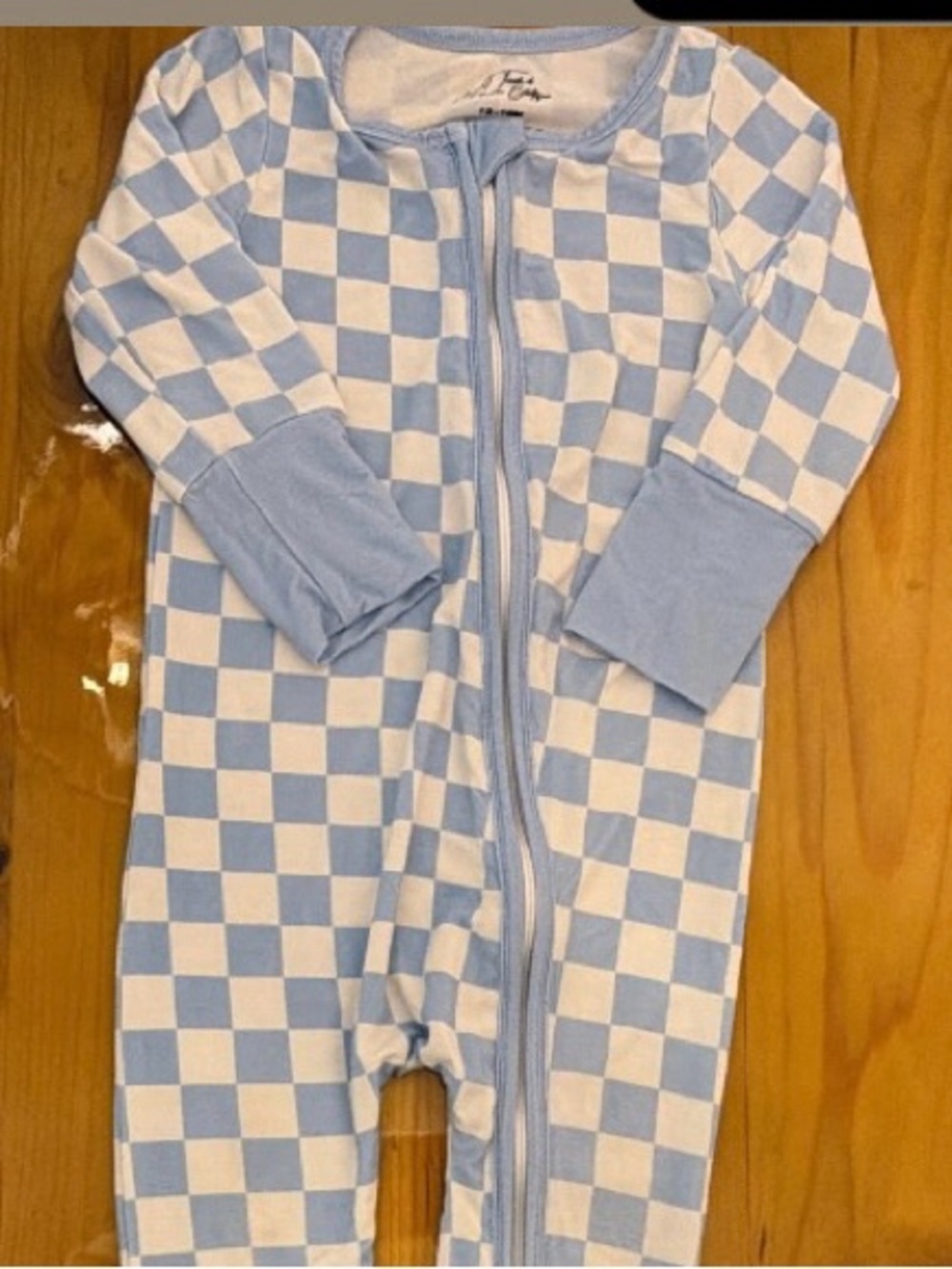 A Touch of Magnolia Blue Check Zip Romper - Kids 12-18M